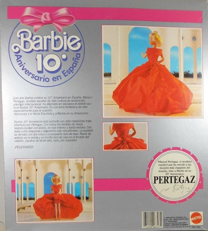 RARE NIB BARBIE "10TH ANIVERSARIO FROM SPAIN" BY DESIGNER MANUEL PERTEGAZ, 1988