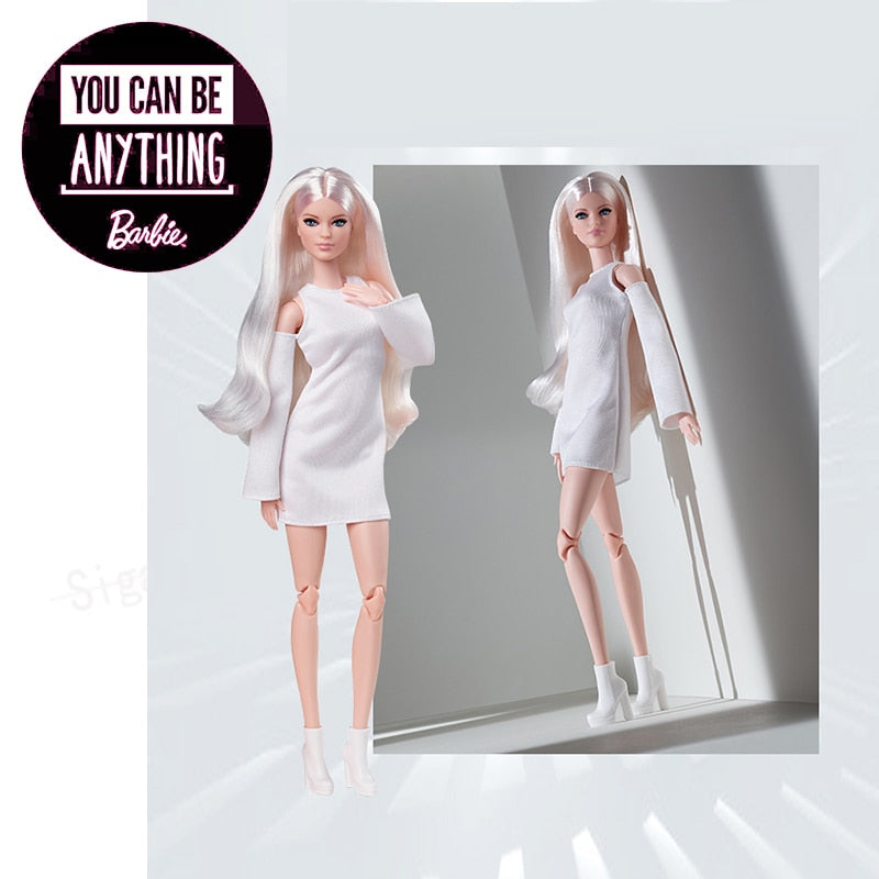 Original Barbie Signature Looks Doll Blonde Fully Posable Fashion Doll Wearing White Dress Doll Toy for Girls perfect gift GXB28