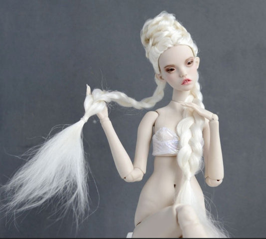 Handmade White Angora BJD Wig 4-5in