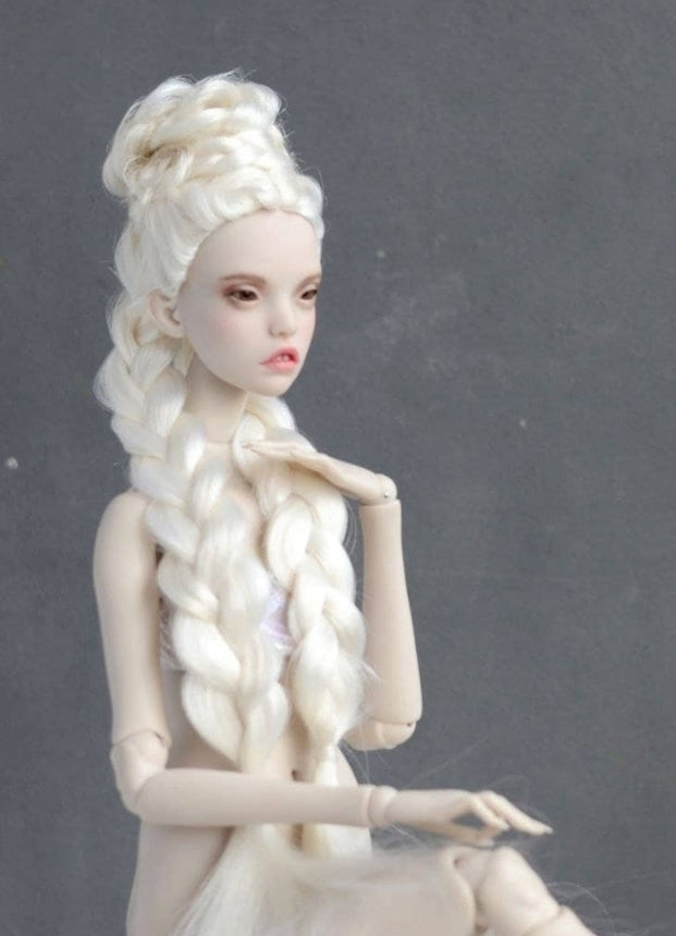 Handmade White Angora BJD Wig 4-5in