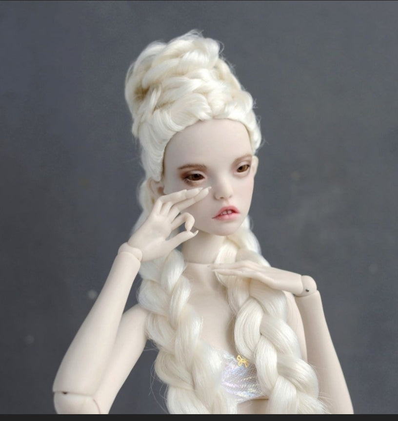 Handmade White Angora BJD Wig 4-5in