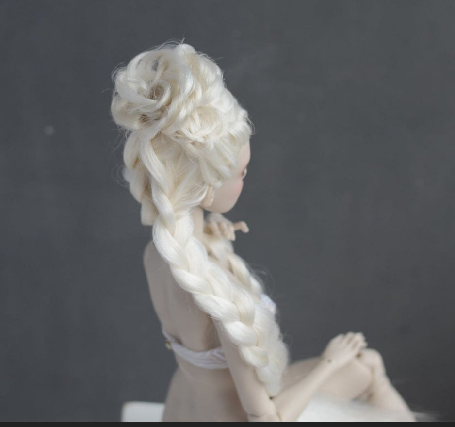 Handmade White Angora BJD Wig 4-5in