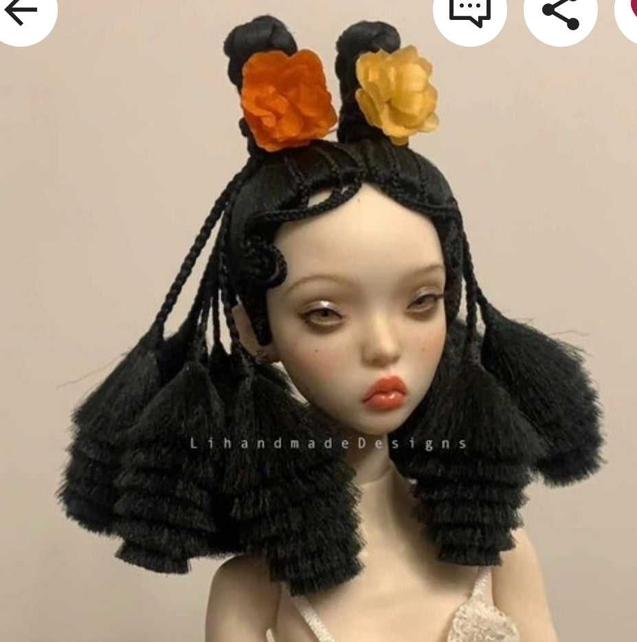 Handmade Silk Wig Braids & Fringe Pom-poms