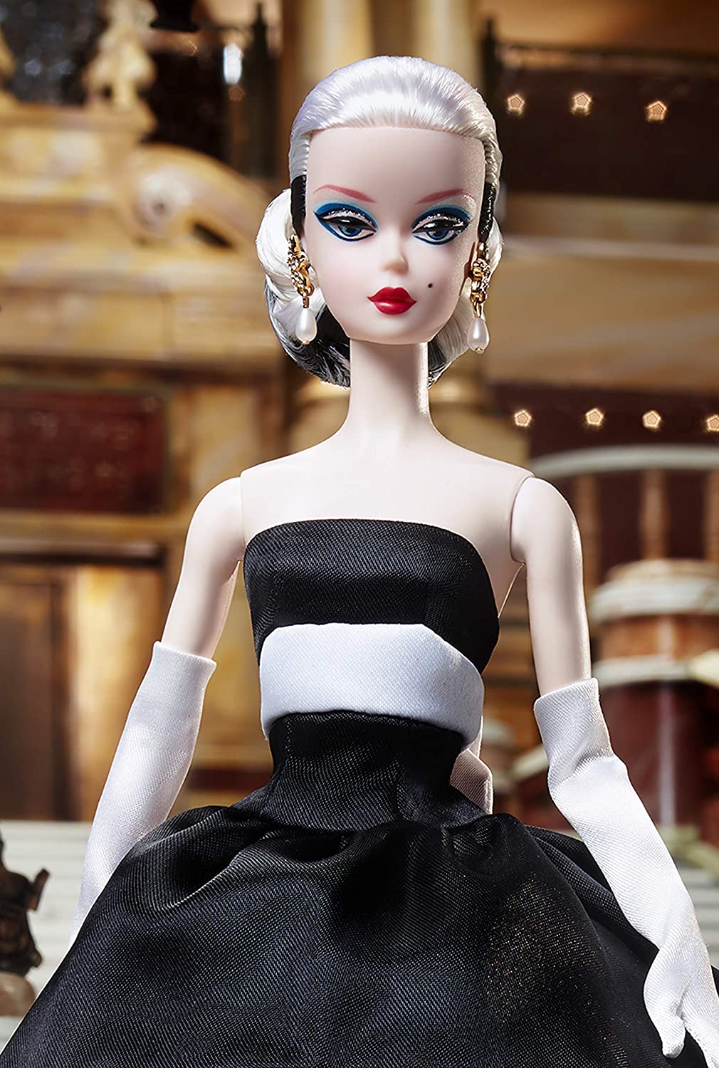 BARBIE SILKSTONE BLACK & WHITE FOREVER GLAMOUR EVENING GOWN