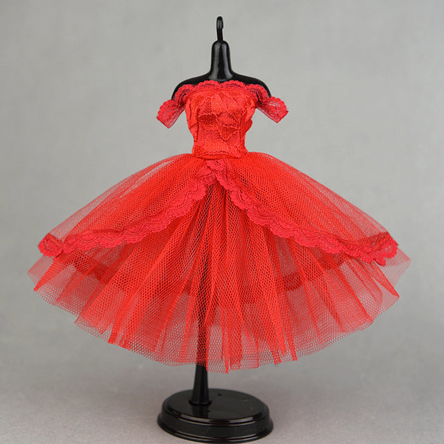 Red Lace Princess Dress for Barbie Doll Outfits Off Shoulder Clothes Evening Party Dress for Blythe Doll Accessories Kid Toy 1/6