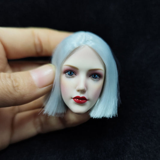 1/6 Scale Pale Skin Women Head Sculpt  Makeup Version Silver Hair Blue Eyes Model Fit 12&#39;&#39; Action Figure Body
